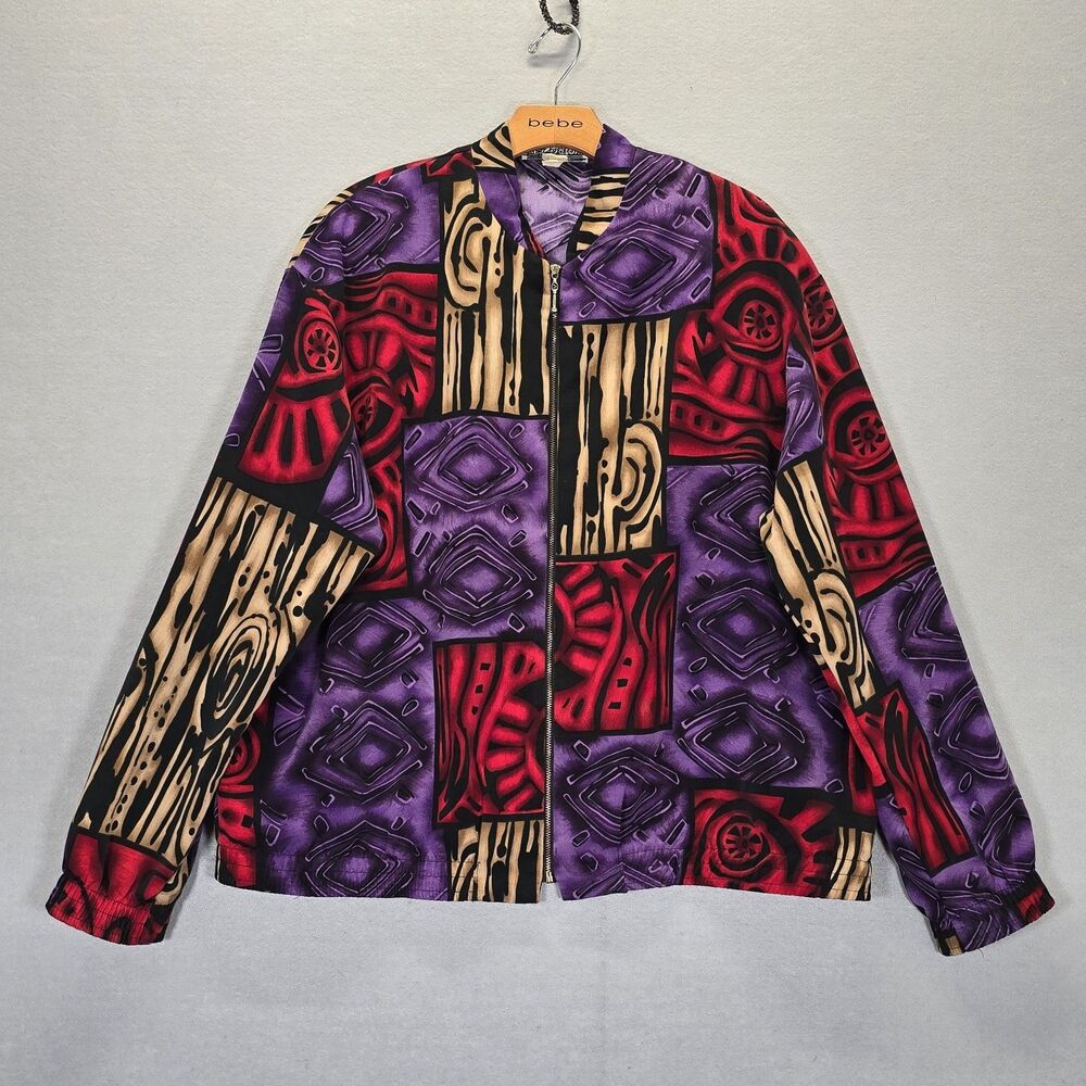 Vintage 80s Kensington Square Geometric Print Track Jacket Women's Size 1X